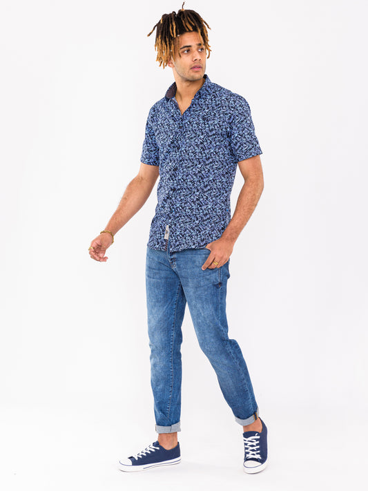 TAURUS -D555 Blue Stonewash Sandblasted Stretch Denim Jeans