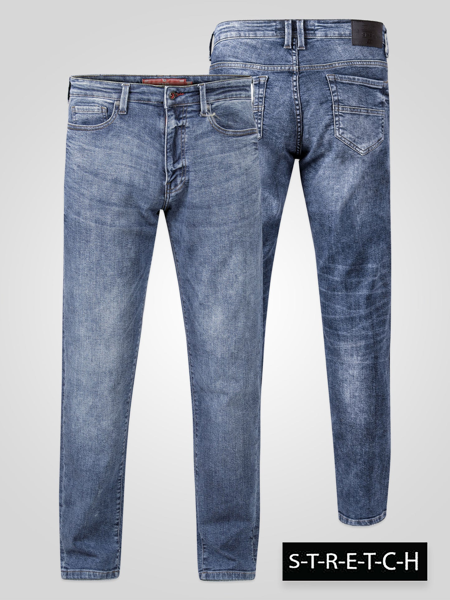 TAURUS -D555 Blue Stonewash Sandblasted Stretch Denim Jeans