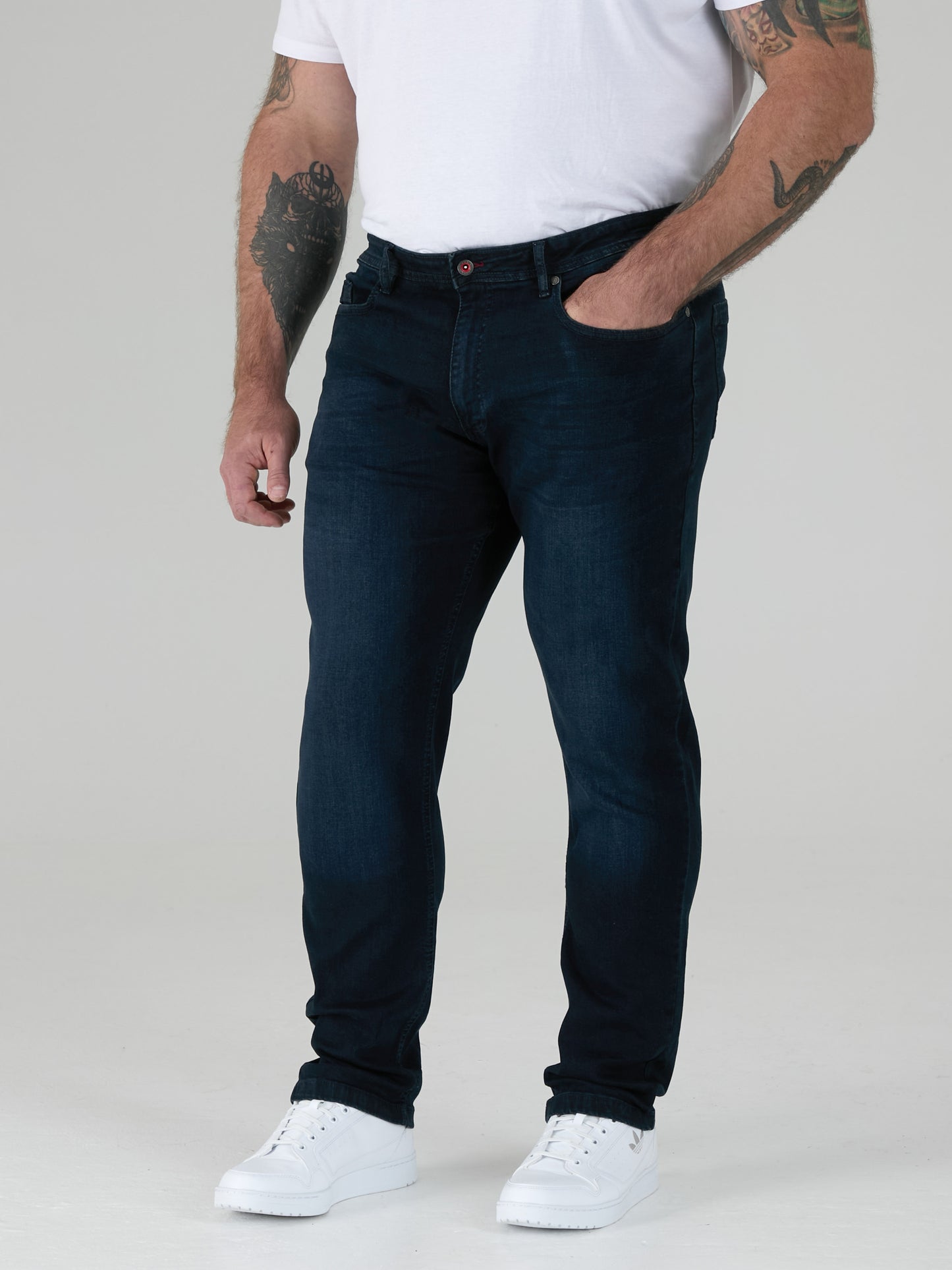 DANIEL -D555 Blue Black Tapered Fit Stretch Jeans