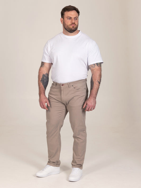 KELVIN 1-Stone Tapered Fit Five Pocket Stretch Twill Chino With Peach Finish