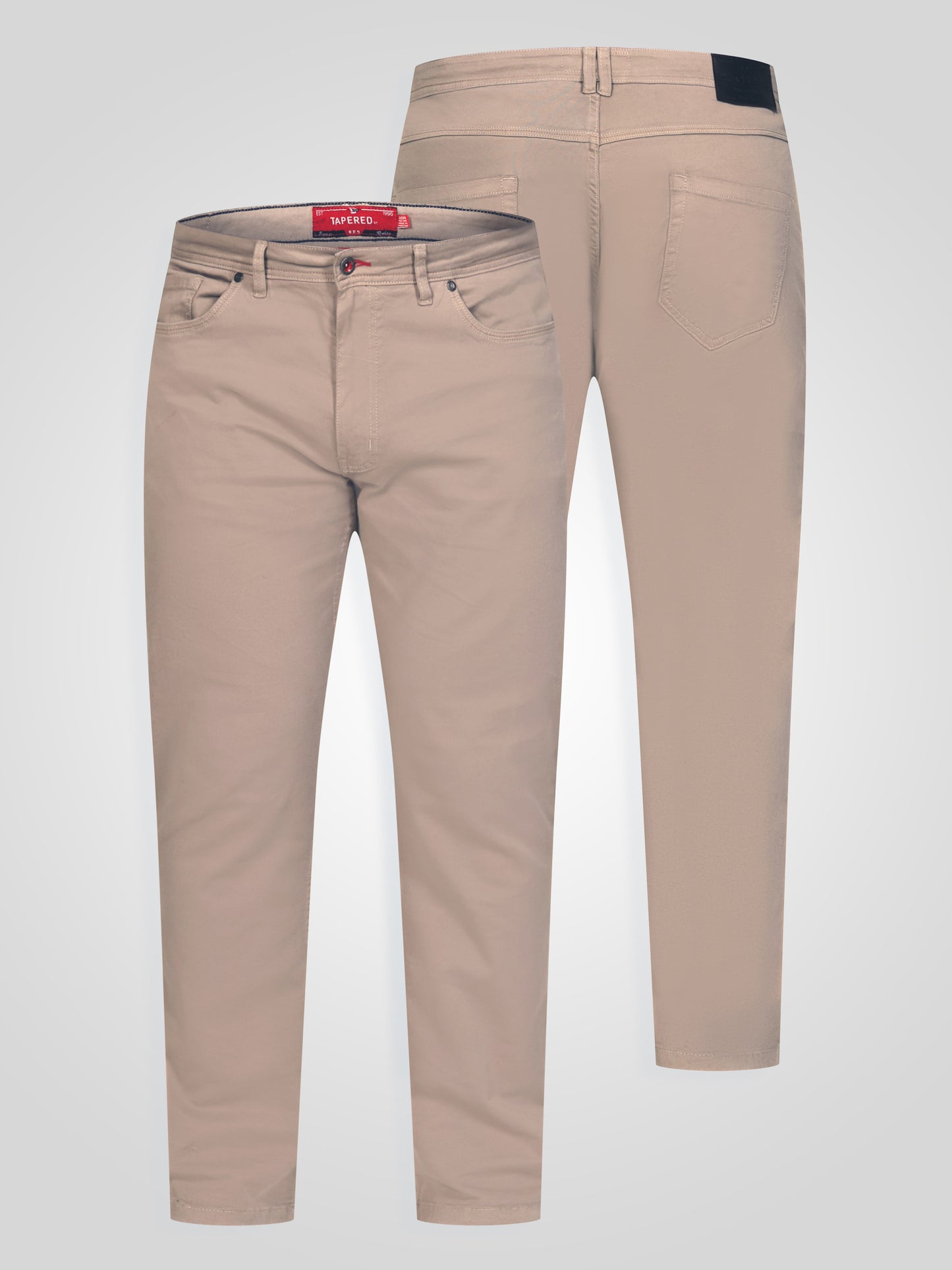 KELVIN 1-Stone Tapered Fit Five Pocket Stretch Twill Chino With Peach Finish