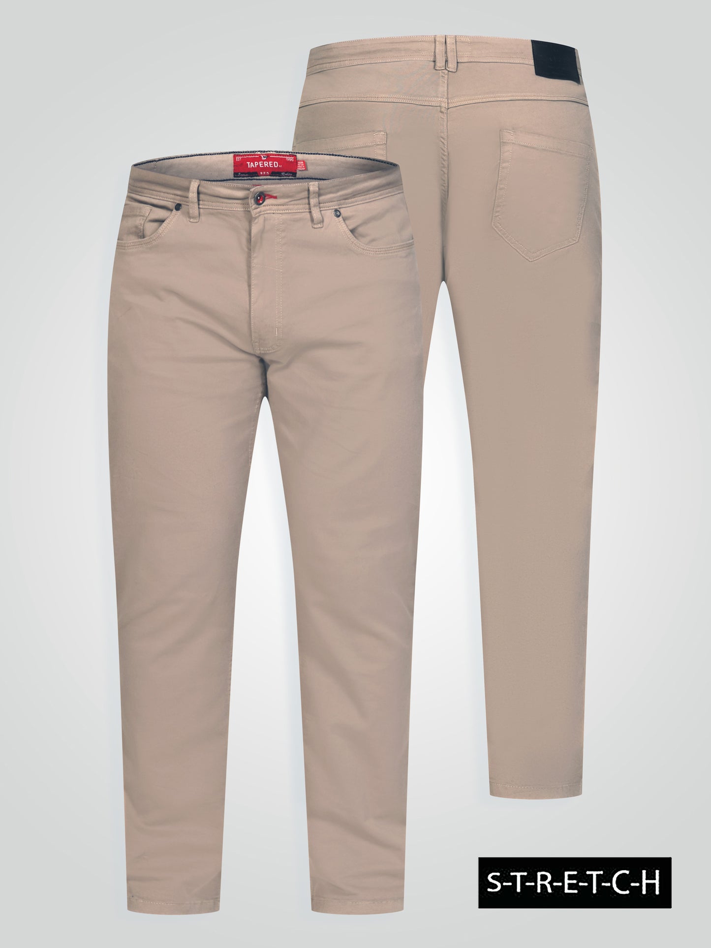 KELVIN 1-Stone Tapered Fit Five Pocket Stretch Twill Chino With Peach Finish