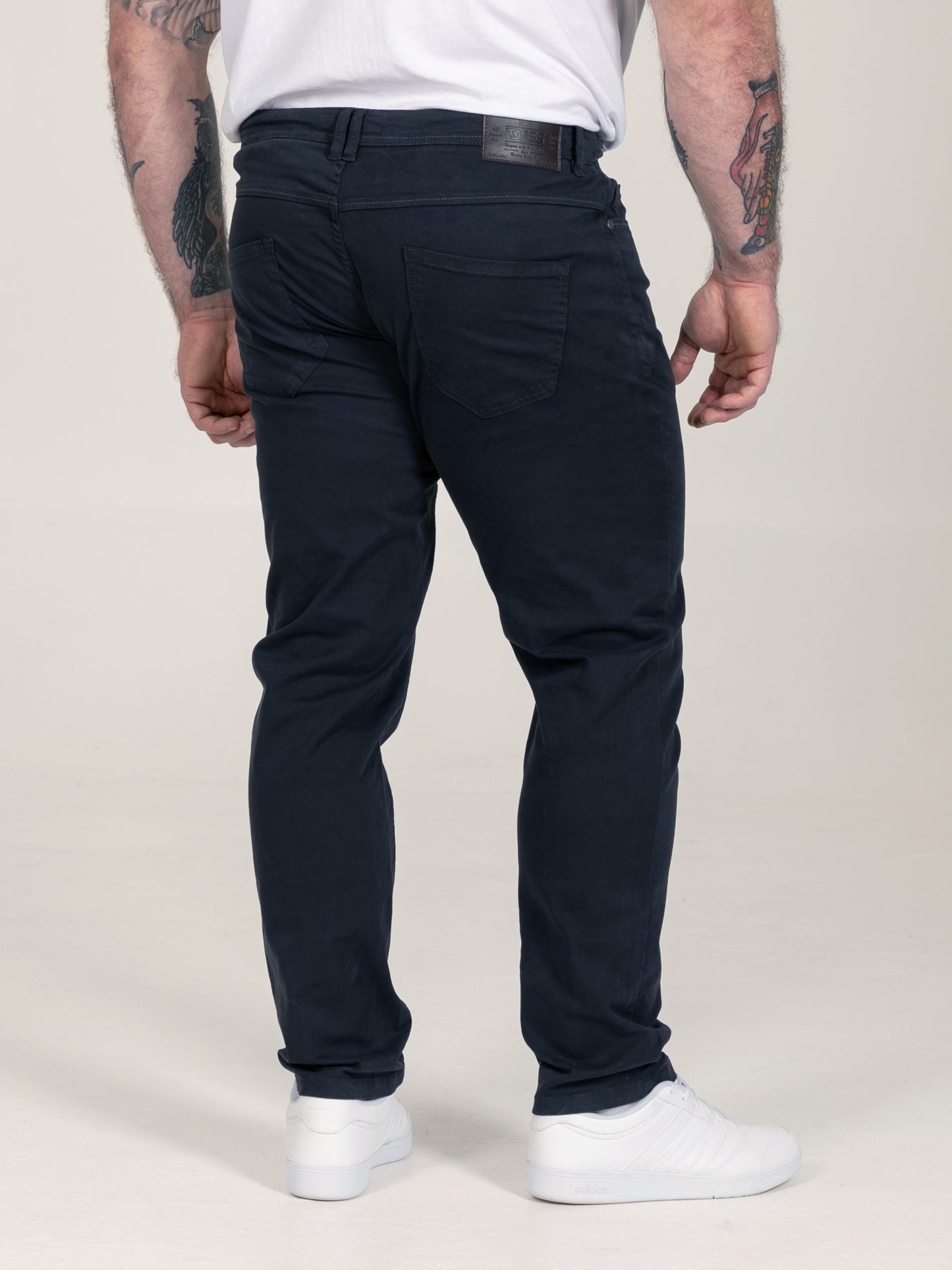 KELVIN 2-Navy Tapered Fit Five Pocket Stretch Twill Chino With Peach Finish