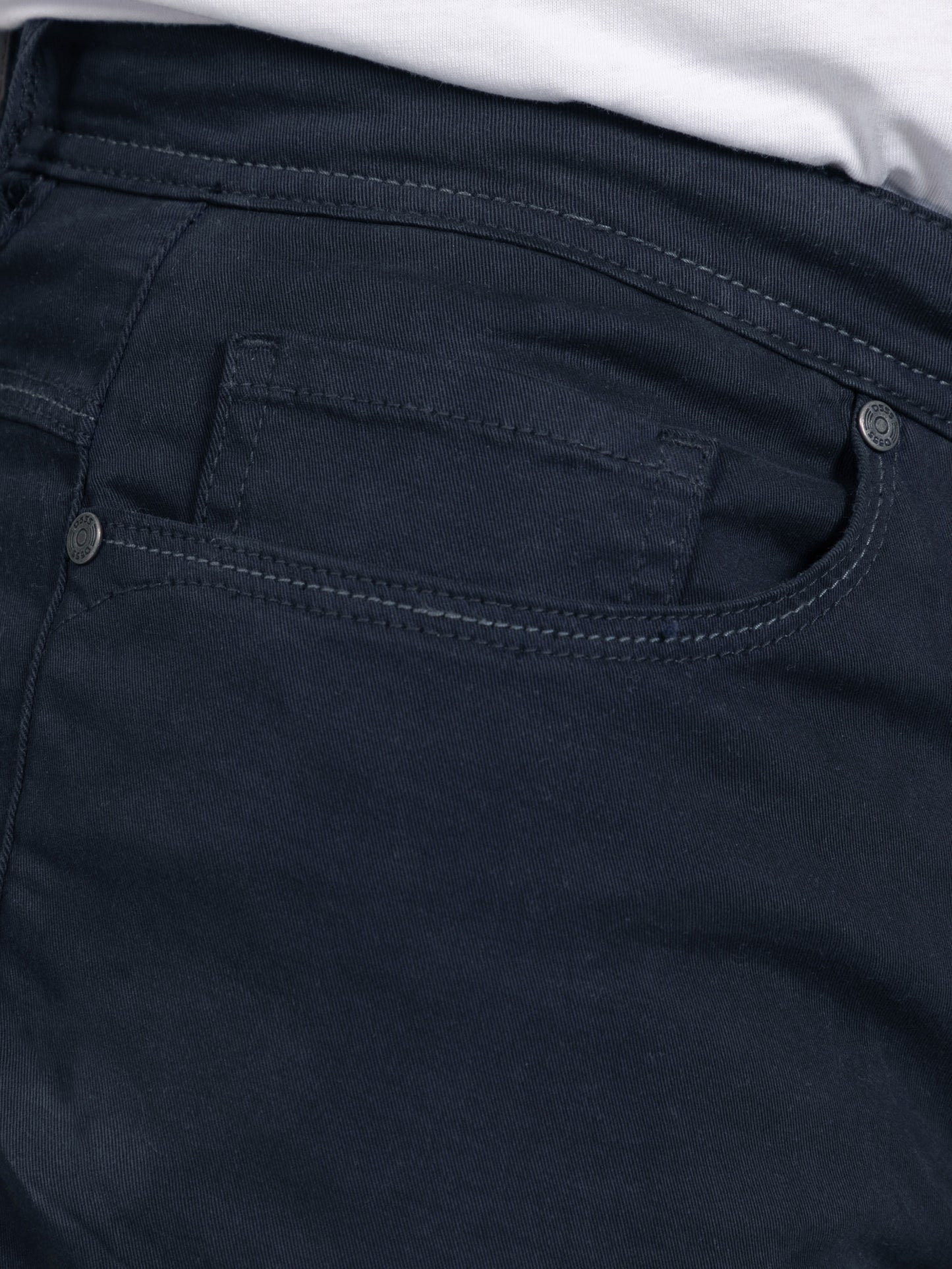 KELVIN 2-Navy Tapered Fit Five Pocket Stretch Twill Chino With Peach Finish