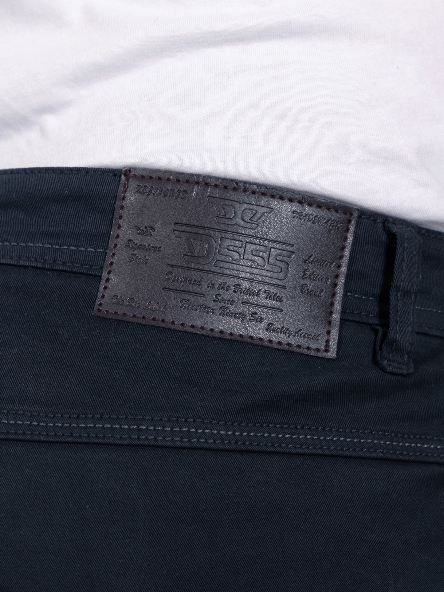 KELVIN 2-Navy Tapered Fit Five Pocket Stretch Twill Chino With Peach Finish