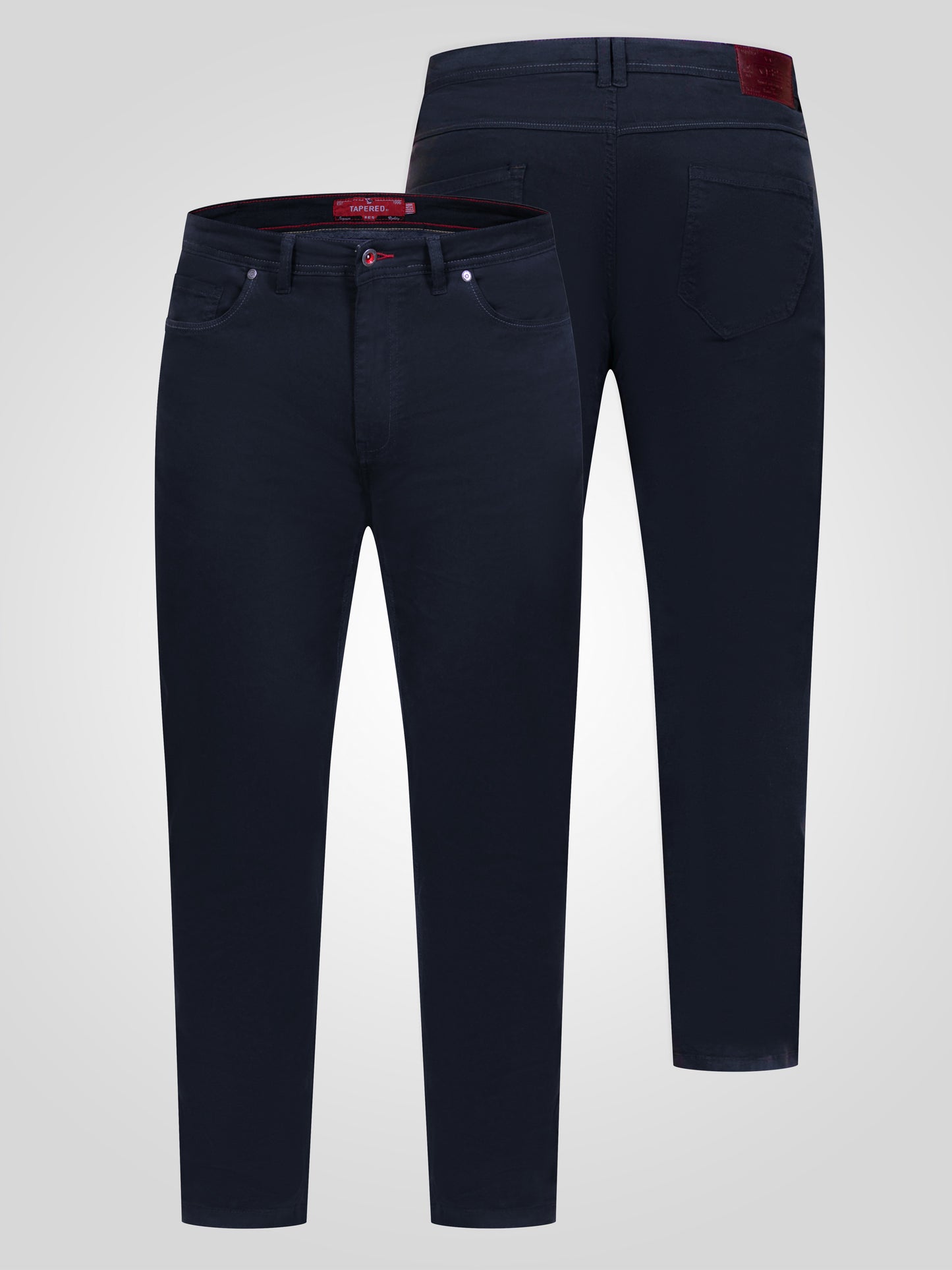 KELVIN 2-Navy Tapered Fit Five Pocket Stretch Twill Chino With Peach Finish