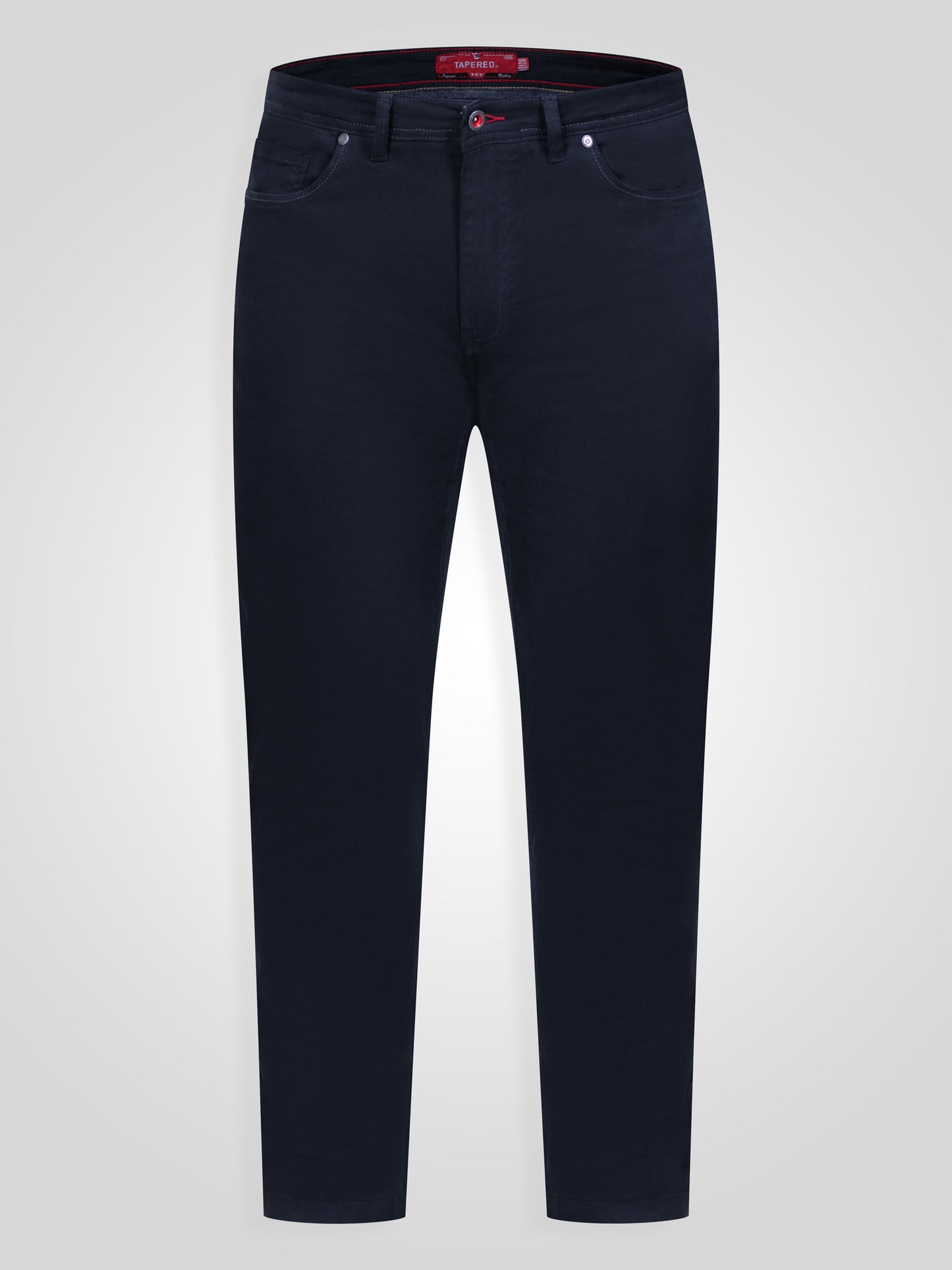 KELVIN 2-Navy Tapered Fit Five Pocket Stretch Twill Chino With Peach Finish