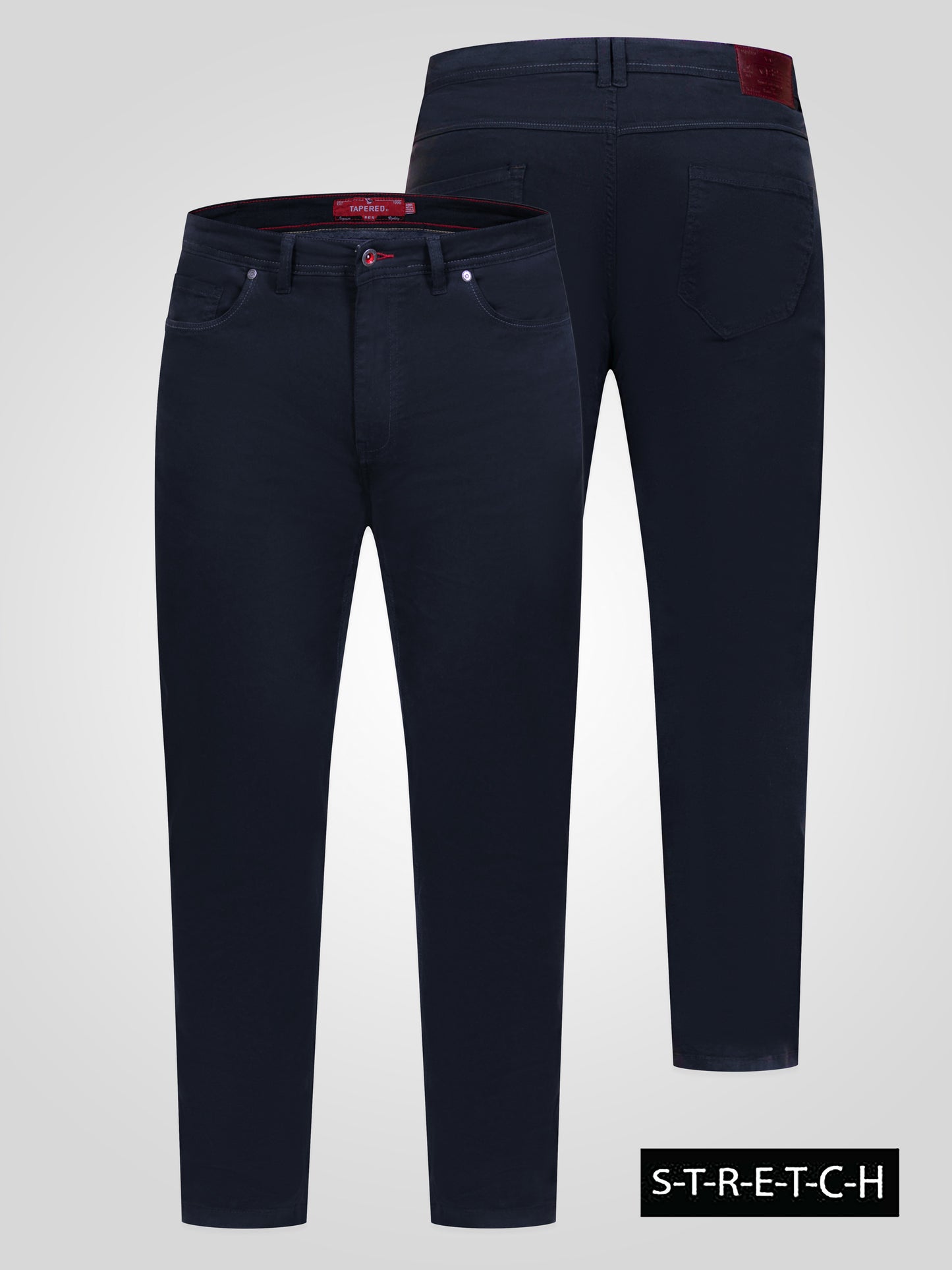 KELVIN 2-Navy Tapered Fit Five Pocket Stretch Twill Chino With Peach Finish
