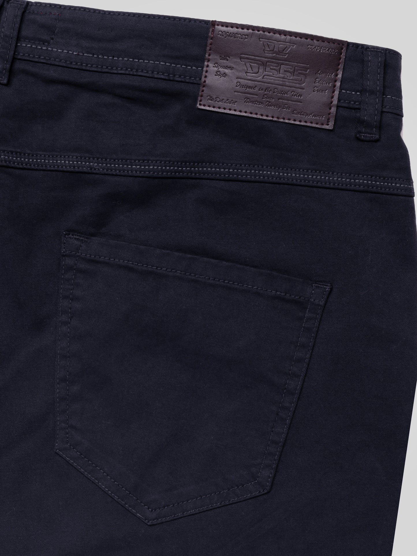 KELVIN 2-Navy Tapered Fit Five Pocket Stretch Twill Chino With Peach Finish