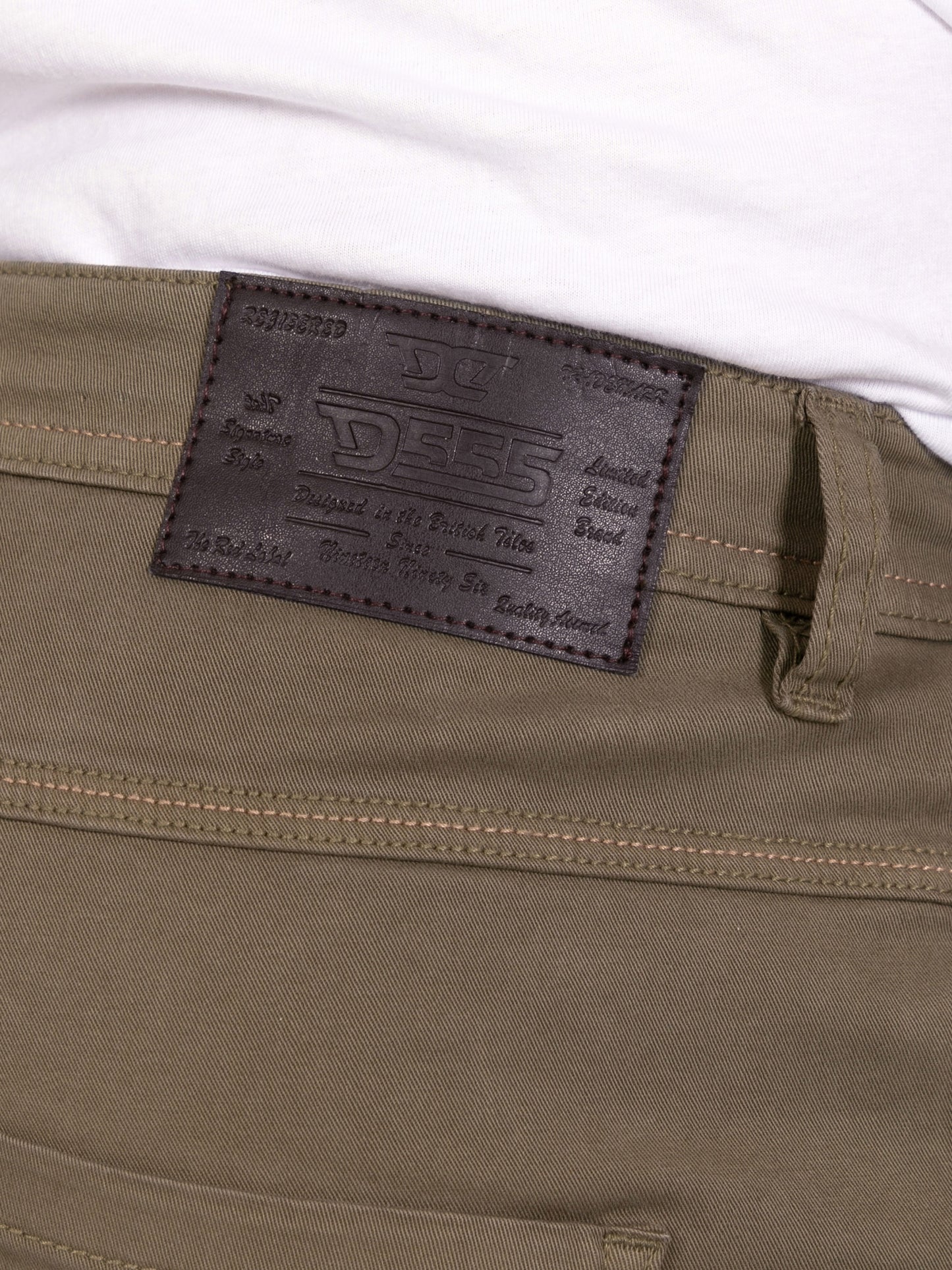 KELVIN 3-Khaki Tapered Fit Five Pocket Stretch Twill Chino With Peach Finish