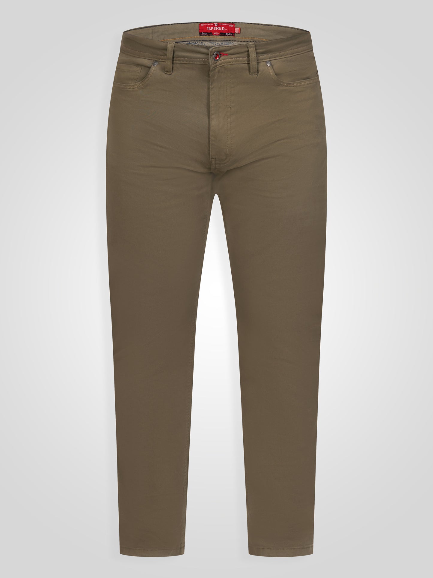 KELVIN 3-Khaki Tapered Fit Five Pocket Stretch Twill Chino With Peach Finish