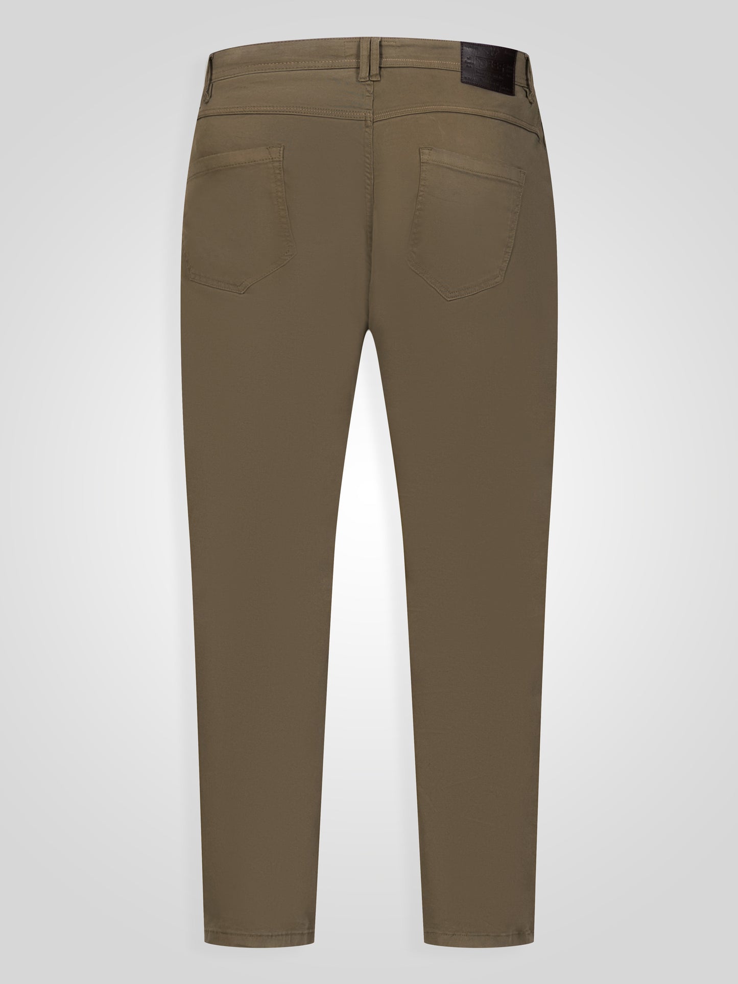 KELVIN 3-Khaki Tapered Fit Five Pocket Stretch Twill Chino With Peach Finish