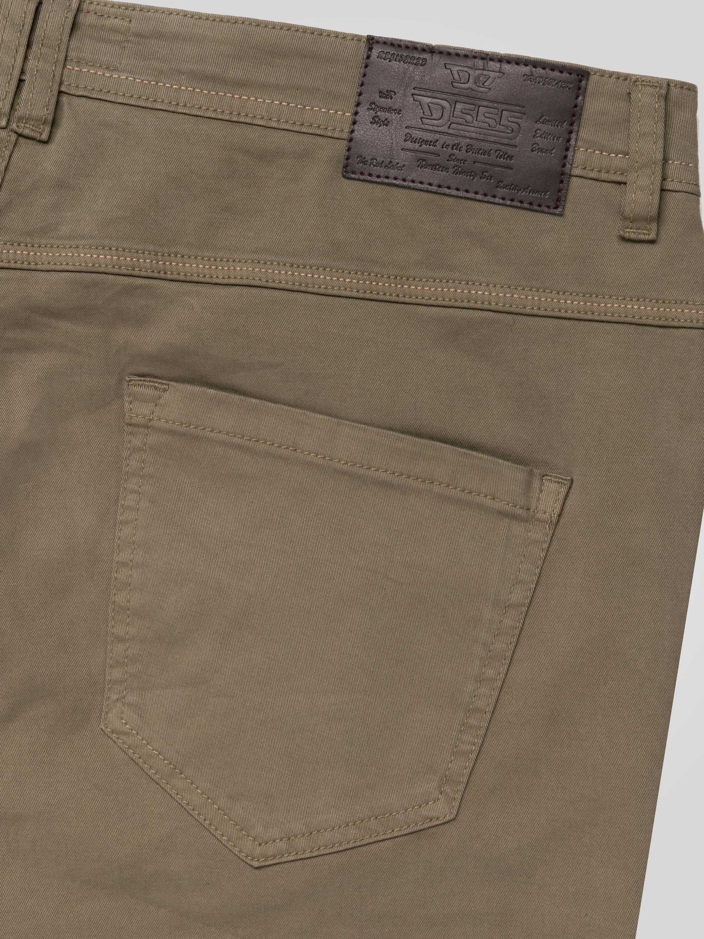 KELVIN 3-Khaki Tapered Fit Five Pocket Stretch Twill Chino With Peach Finish