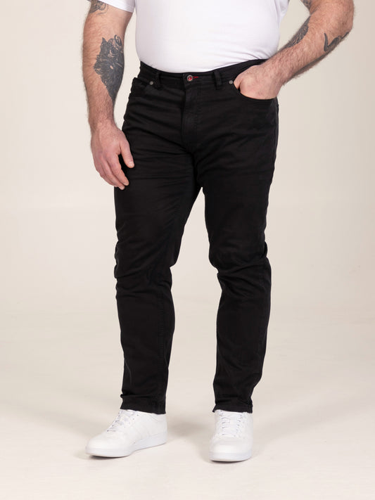 KELVIN 4-Black Tapered Fit Five Pocket Stretch Twill Chino With Peach Finish