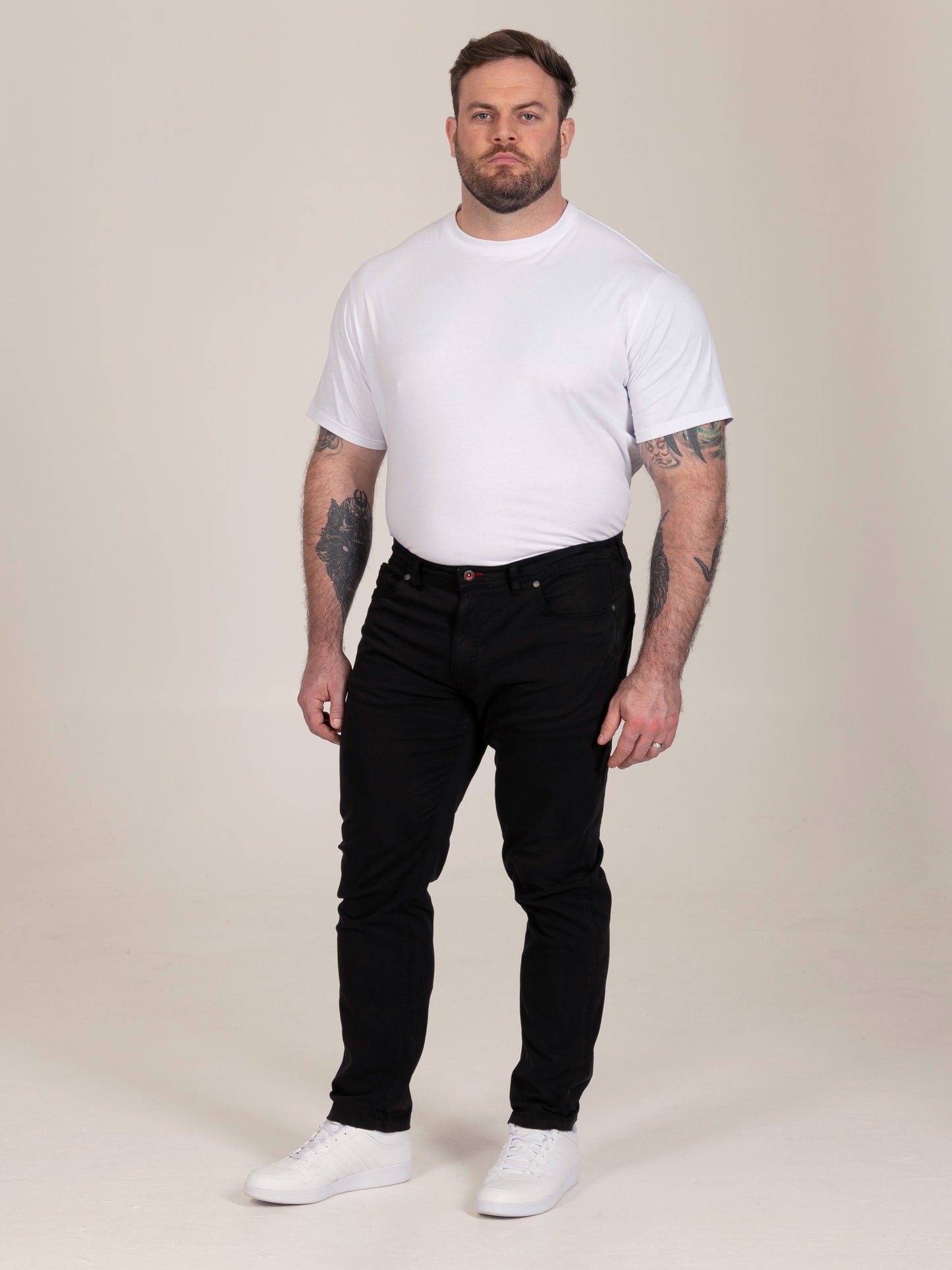 KELVIN 4-Black Tapered Fit Five Pocket Stretch Twill Chino With Peach Finish