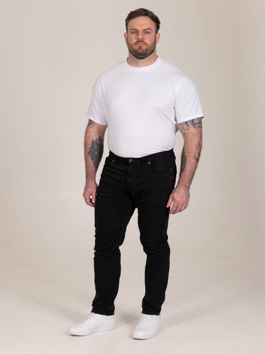 KELVIN 4-Black Tapered Fit Five Pocket Stretch Twill Chino With Peach Finish