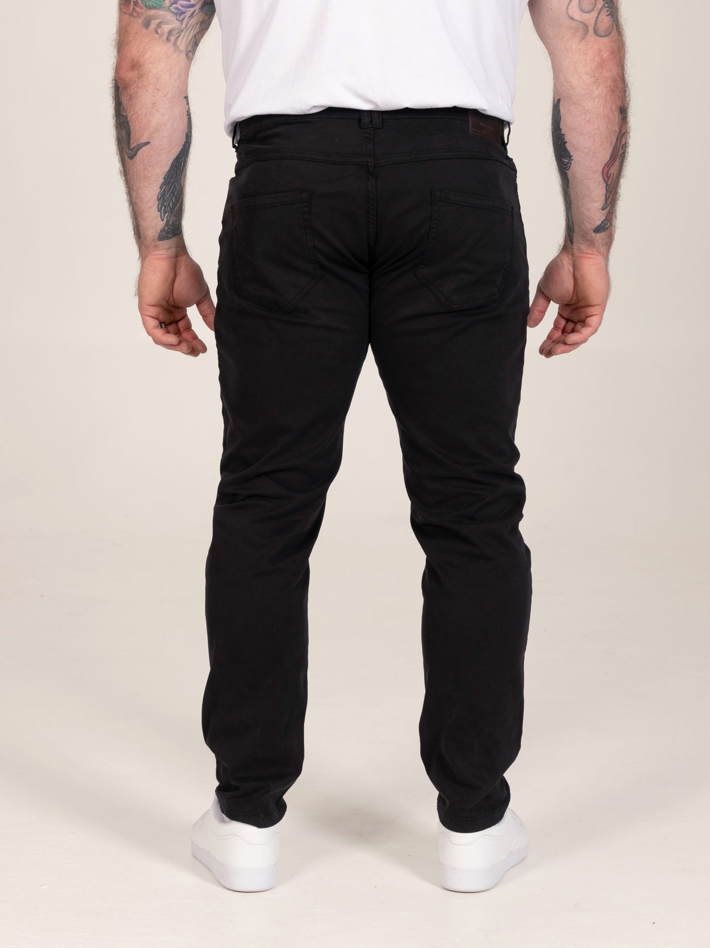 KELVIN 4-Black Tapered Fit Five Pocket Stretch Twill Chino With Peach Finish