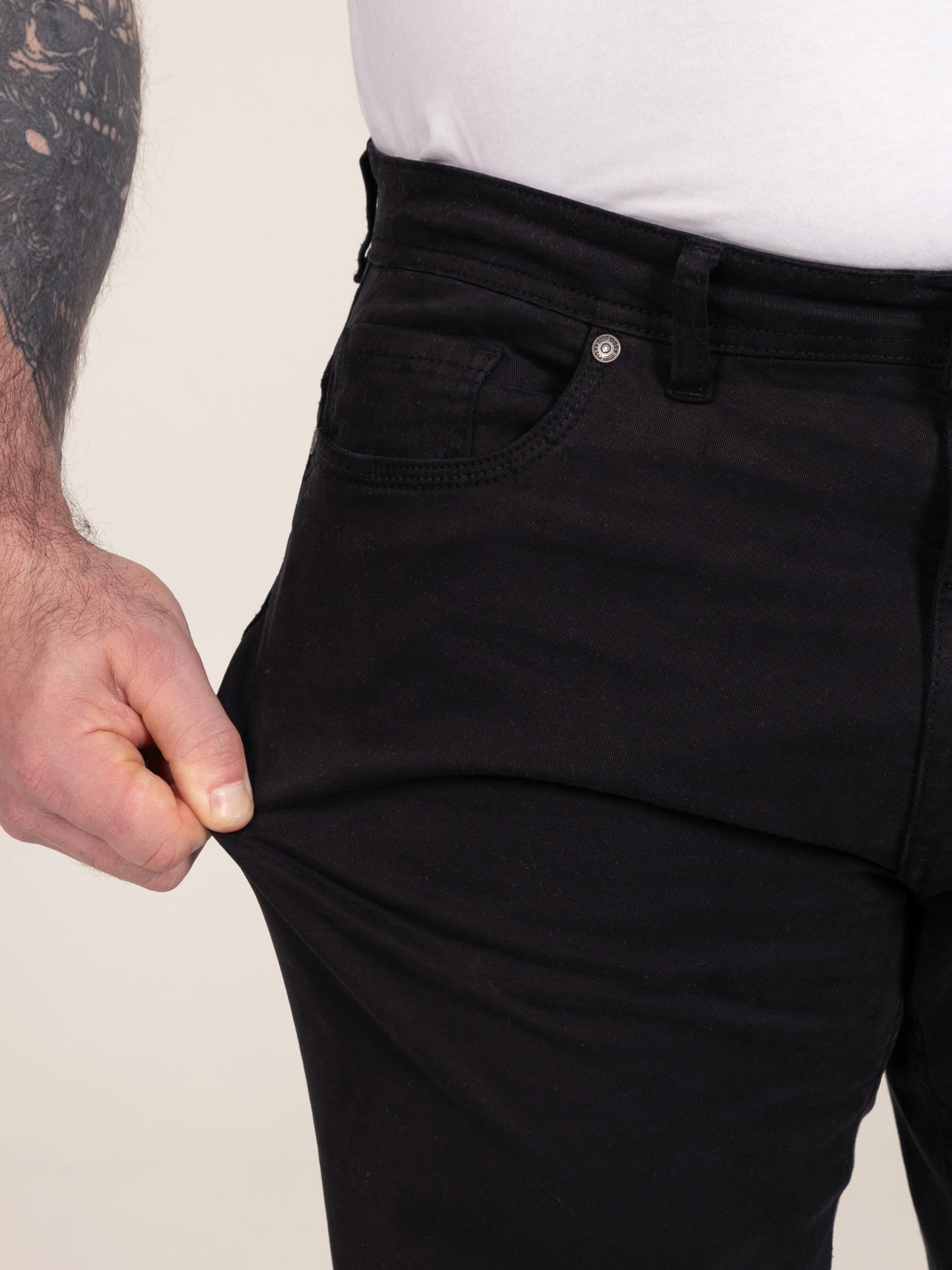 KELVIN 4-Black Tapered Fit Five Pocket Stretch Twill Chino With Peach Finish