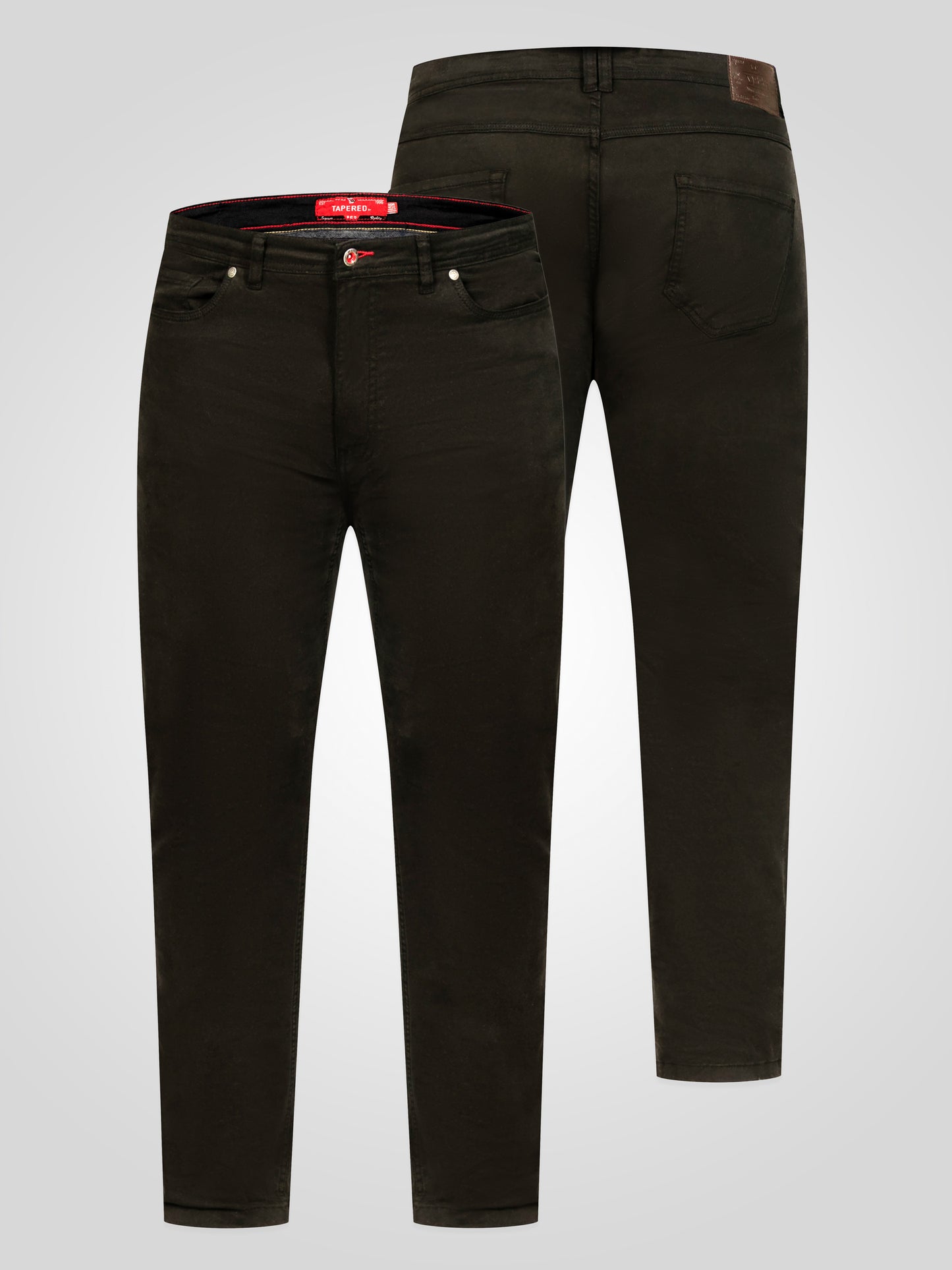 KELVIN 4-Black Tapered Fit Five Pocket Stretch Twill Chino With Peach Finish