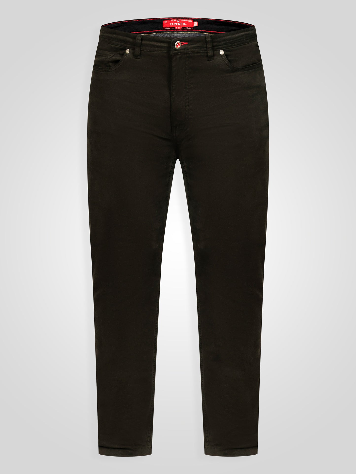 KELVIN 4-Black Tapered Fit Five Pocket Stretch Twill Chino With Peach Finish