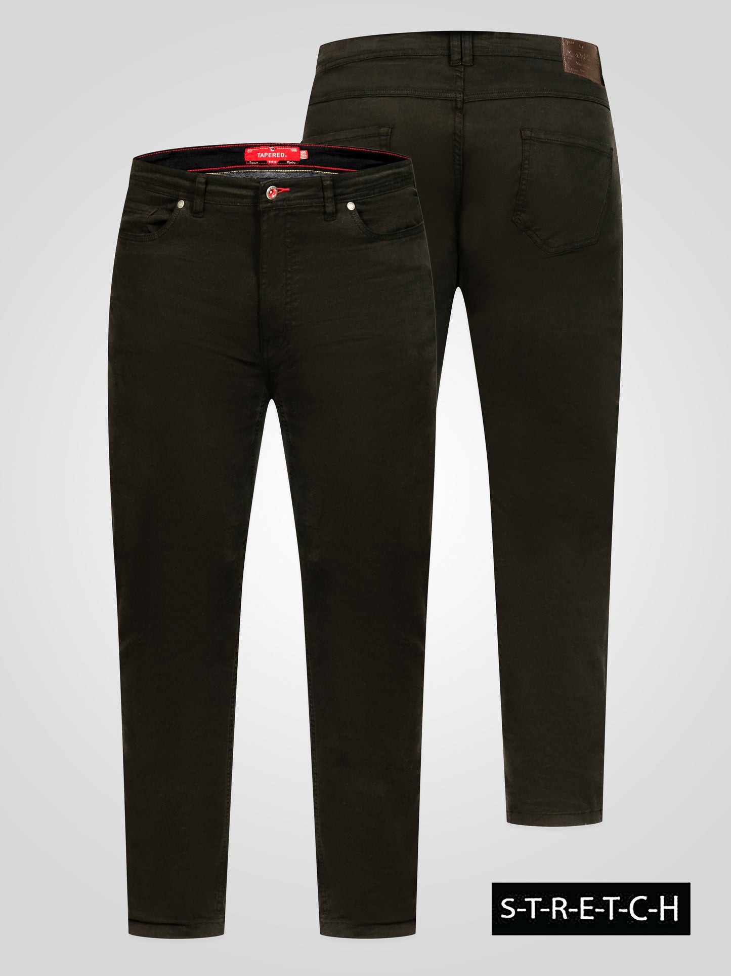 KELVIN 4-Black Tapered Fit Five Pocket Stretch Twill Chino With Peach Finish