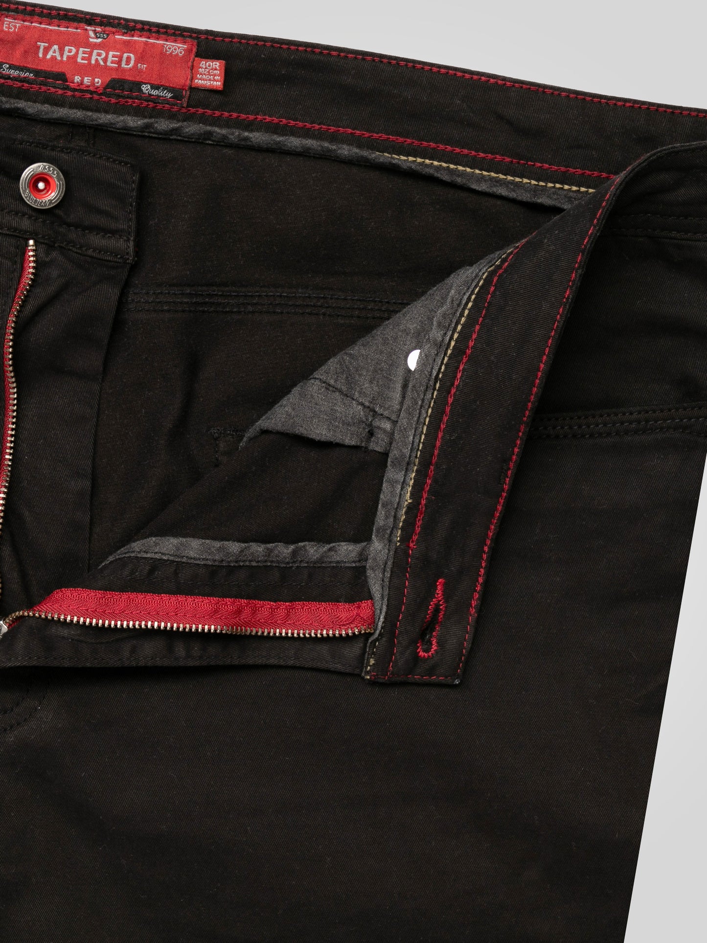 KELVIN 4-Black Tapered Fit Five Pocket Stretch Twill Chino With Peach Finish