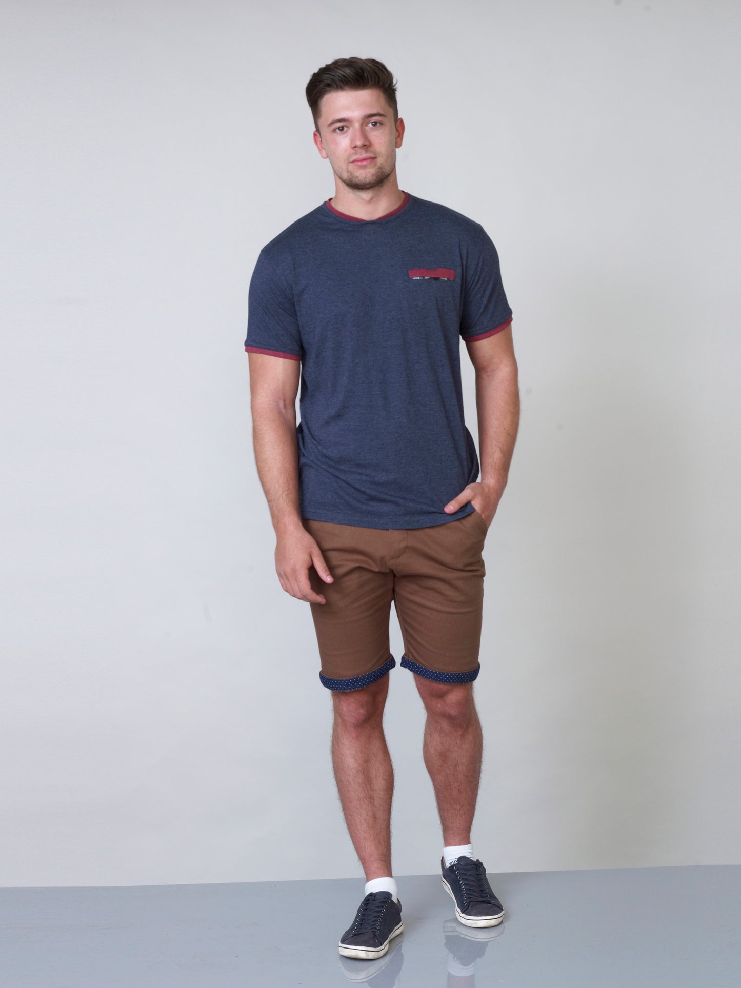 NELLY 2 -D555 Denim Blue Marl T-Shirt with Double Layer On Neck and Pocket