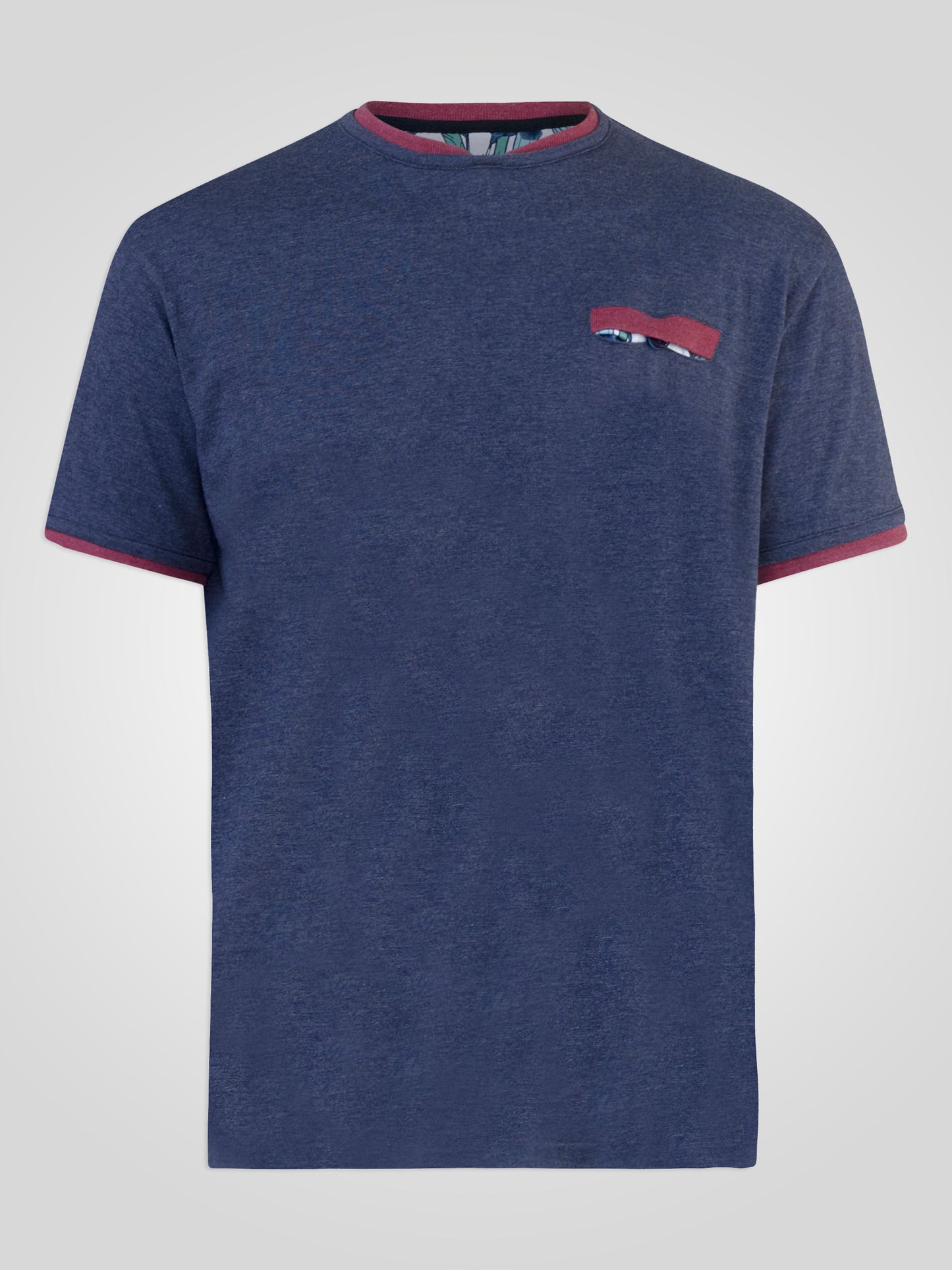NELLY 2 -D555 Denim Blue Marl T-Shirt with Double Layer On Neck and Pocket
