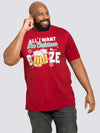 BOOZE 1 -D555 Red Christmas Booze Chest Print T-Shirt