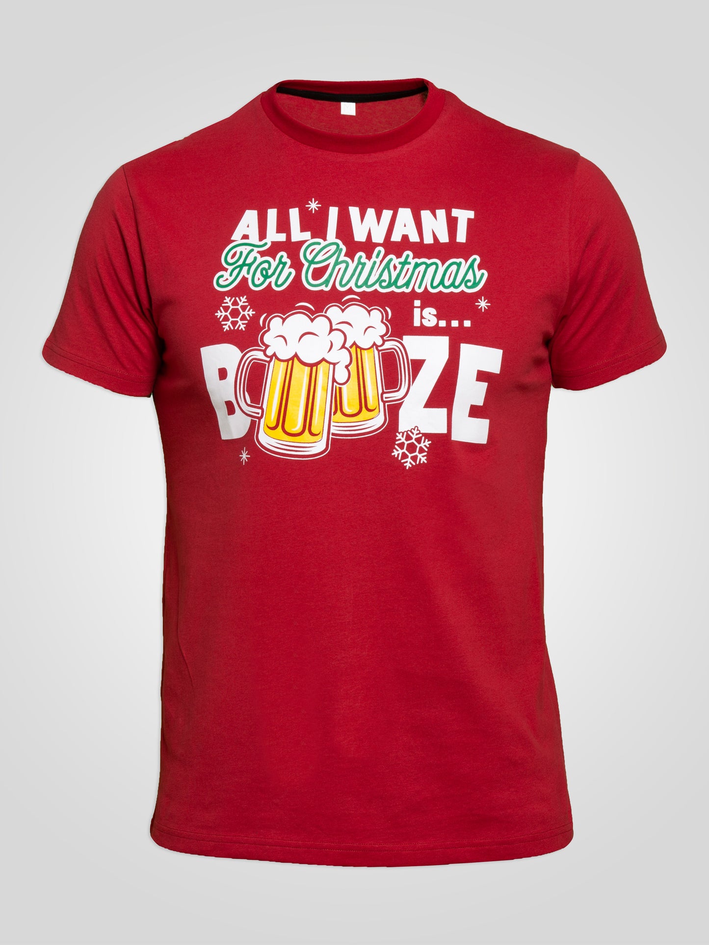 BOOZE 1 -D555 Red Christmas Booze Chest Print T-Shirt