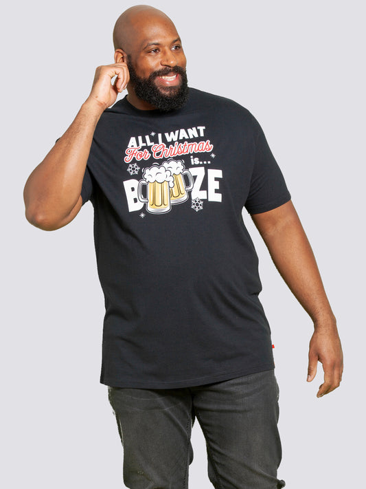 BOOZE 2 -D555 Black Christmas Booze Chest Print T-Shirt