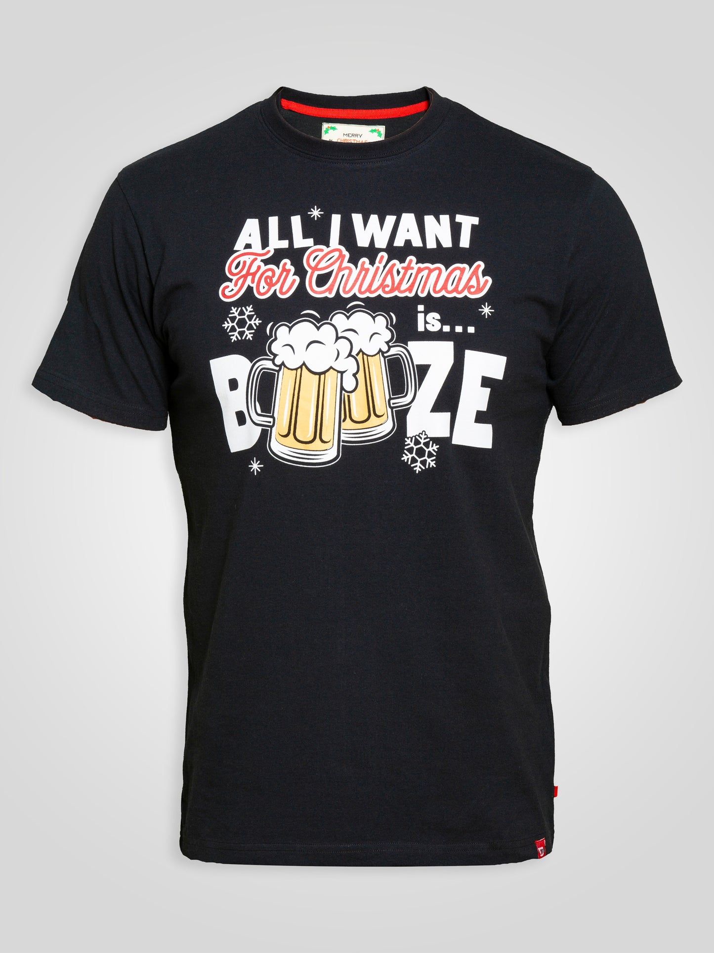 BOOZE 2 -D555 Black Christmas Booze Chest Print T-Shirt