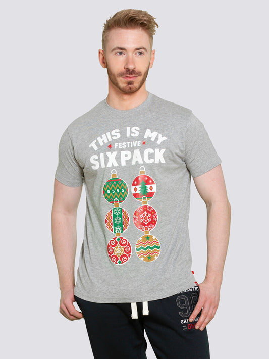DASHER 2 -D555 Grey Marl Christmas Six Pack Chest Print T-Shirt