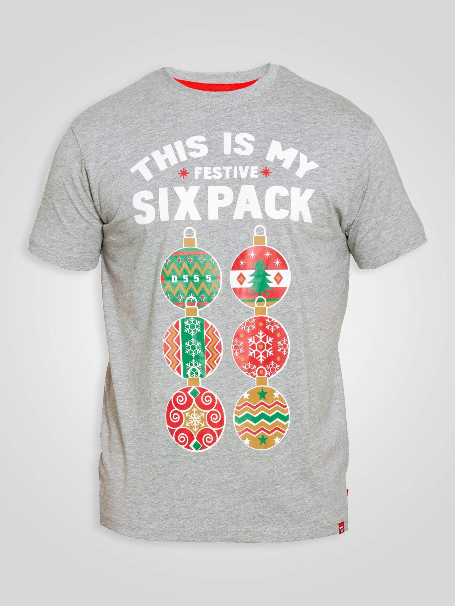 DASHER 2 -D555 Grey Marl Christmas Six Pack Chest Print T-Shirt