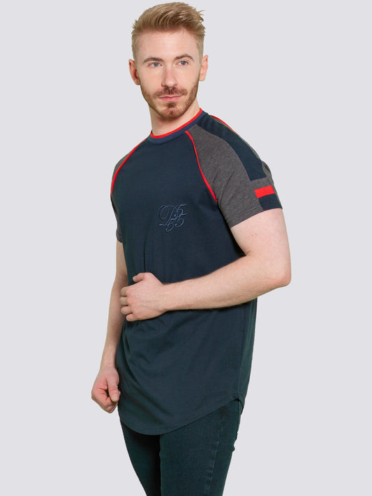 BRENDON -D555 Navy Blue Couture Curved Hem T-Shirt