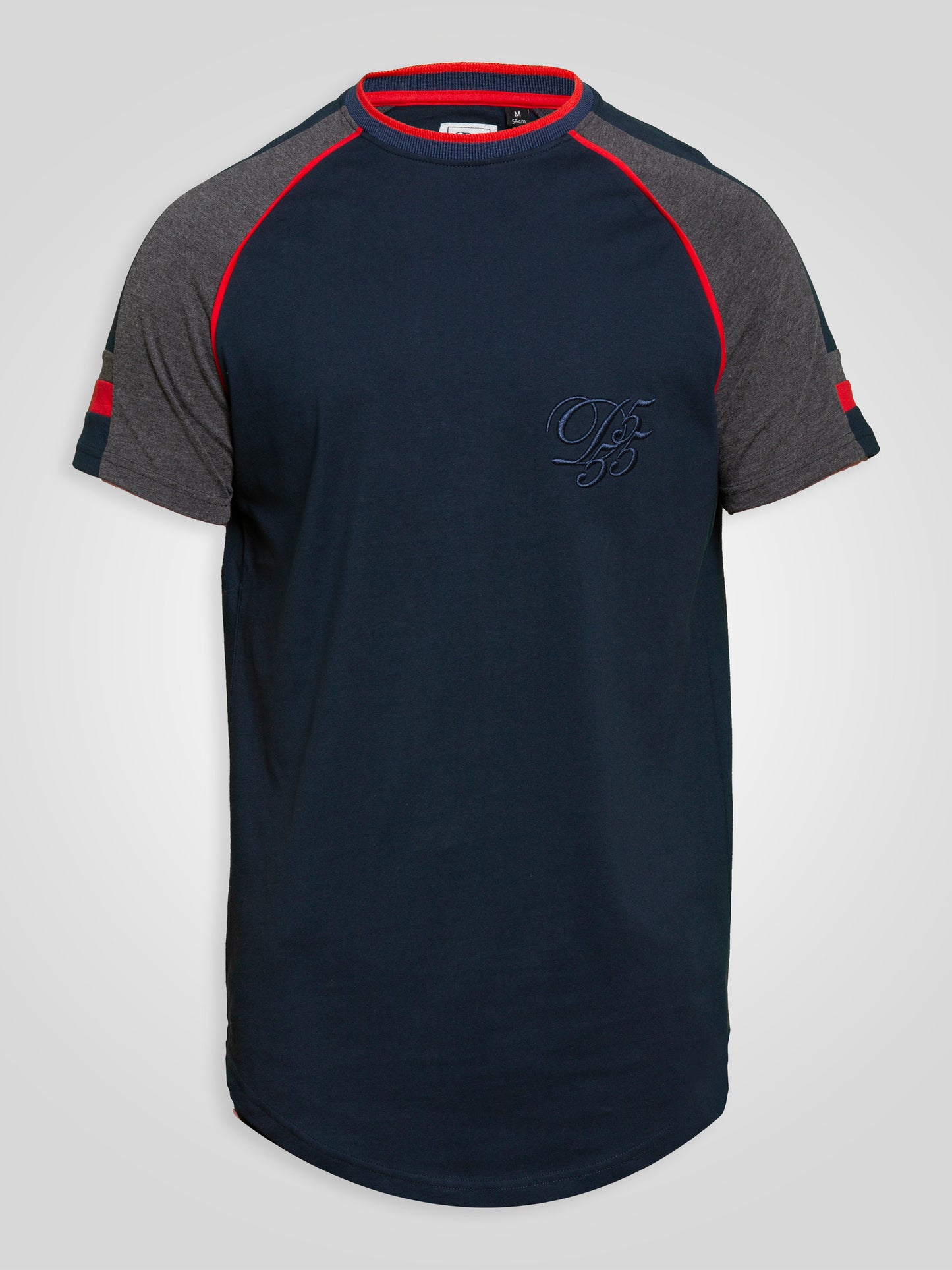 BRENDON -D555 Navy Blue Couture Curved Hem T-Shirt