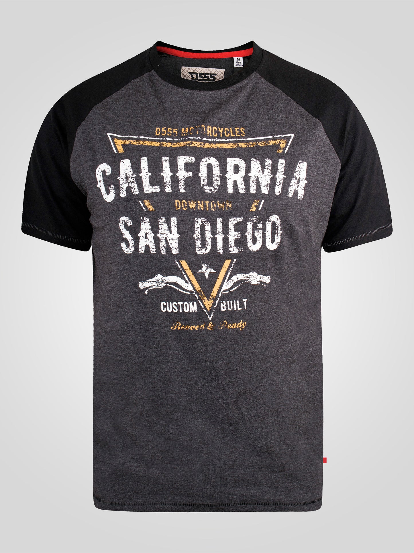 LISMORE -D555 Charcoal Marl Raglan Sleeve San Diego Printed T-Shirt