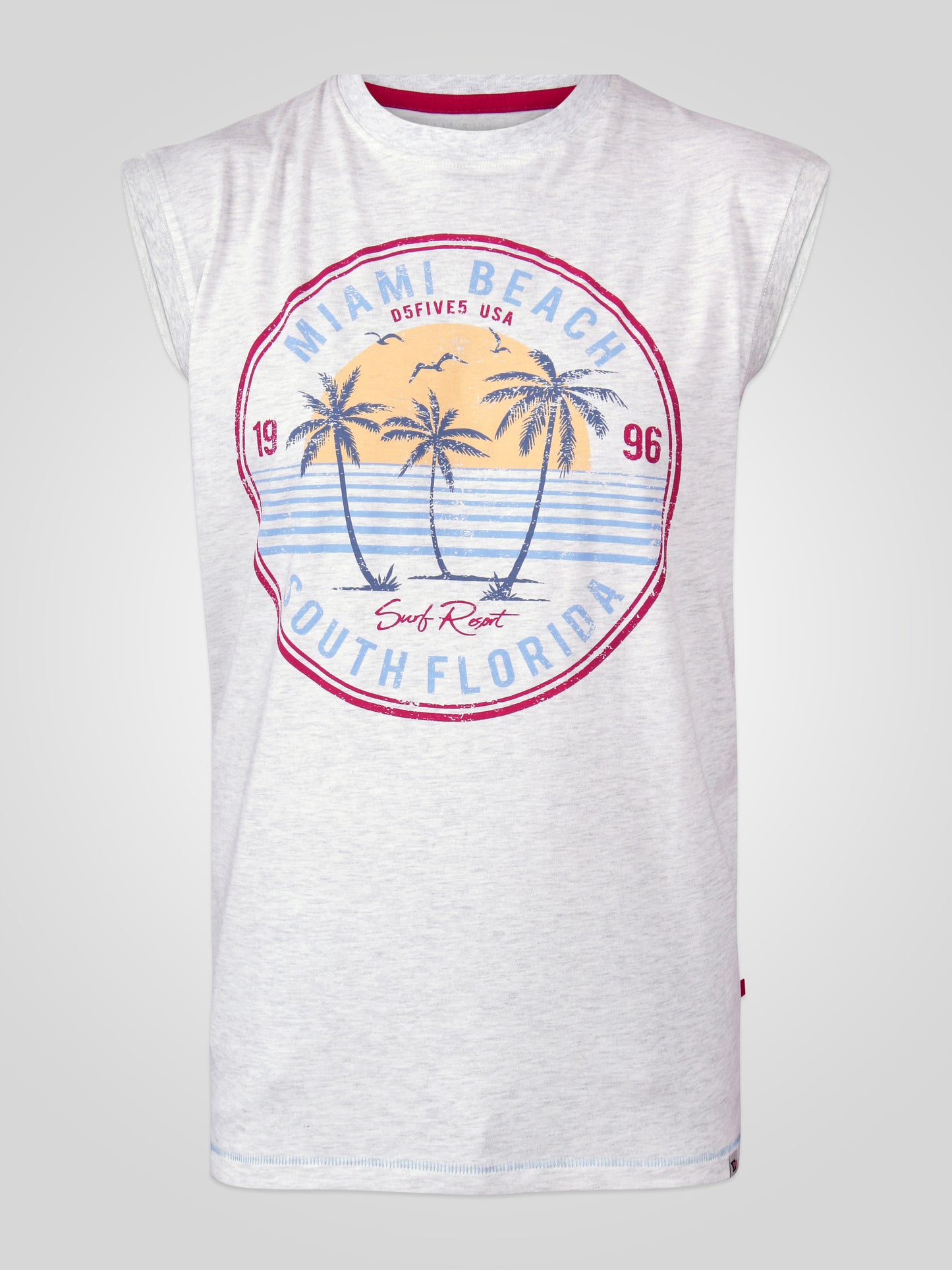 SHIPLEY -D555 Off White Marl D555 Miami Beach Printed Sleeveless T-Shirt