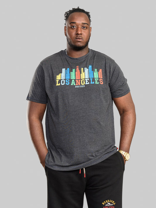 HEMFORD -D555 Charcoal Marl Los Angeles Sky Line Printed T-Shirt