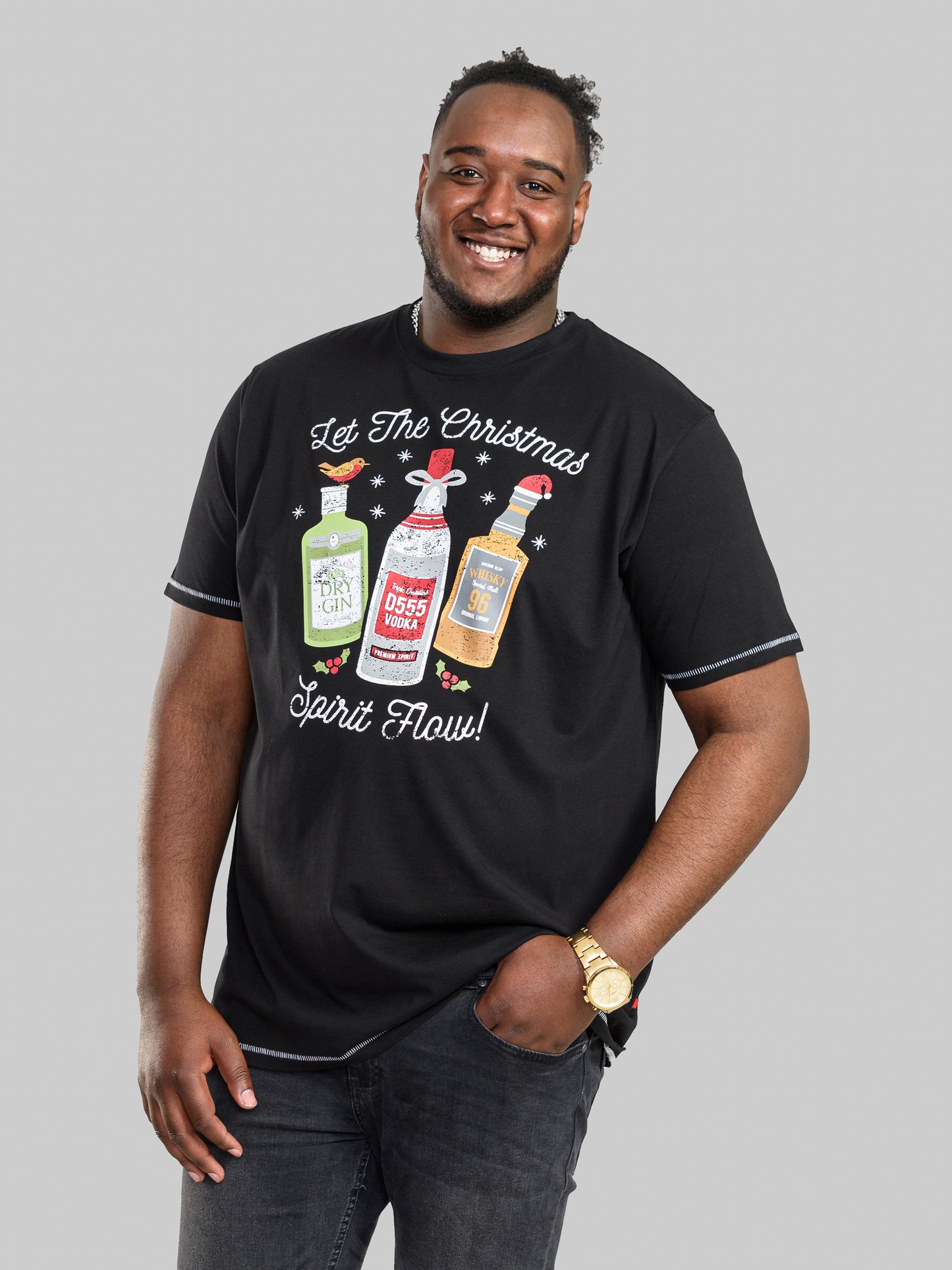 SPIRIT -D555 Black Christmas Spirit Printed T-Shirt