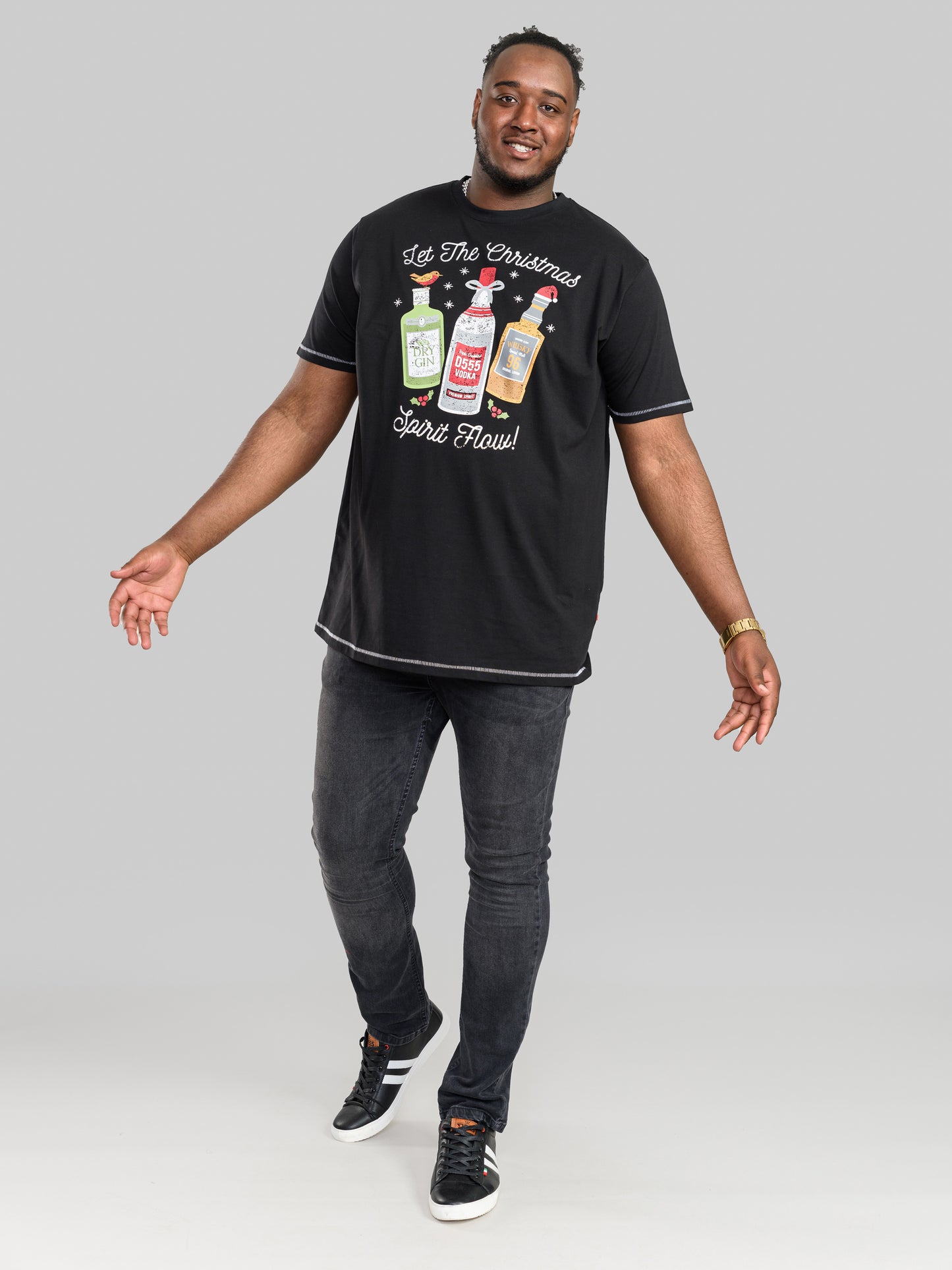 SPIRIT -D555 Black Christmas Spirit Printed T-Shirt