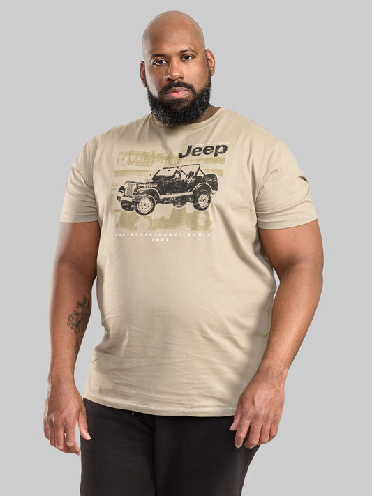 WOLVERTON -D555 Taupe Brown Official Licensed Jeep Printed T-Shirt