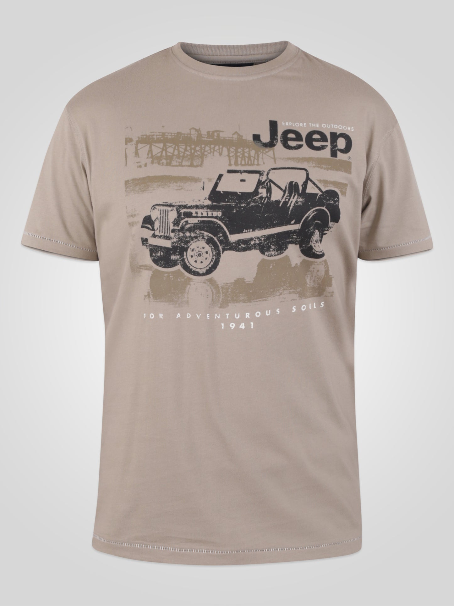 WOLVERTON -D555 Taupe Brown Official Licensed Jeep Printed T-Shirt