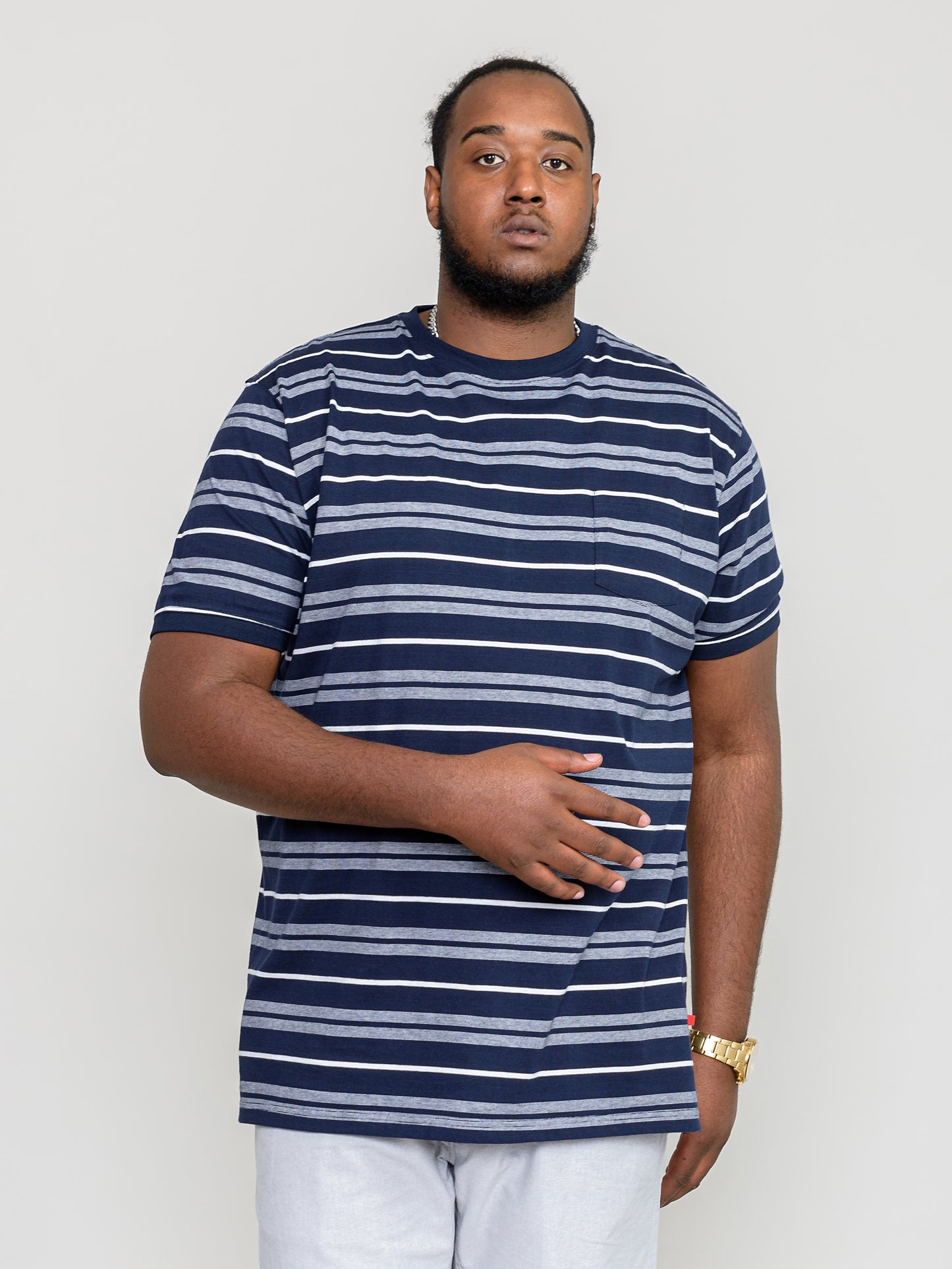 PICCADILLY-D555 Navy Blue Yarn Dyed Jacquard Stripe T-Shirt