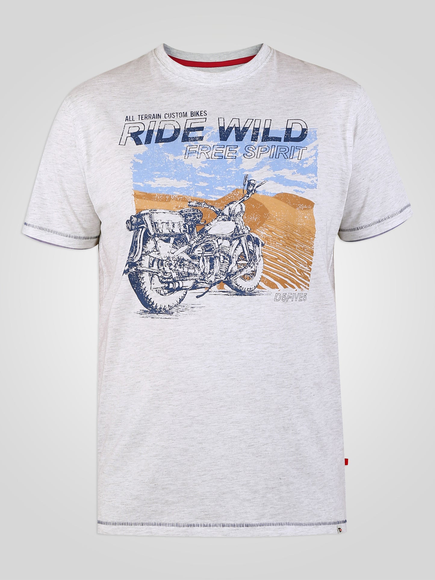 LANGDON-D555 Off White Marl Ride Wild Motorbike Printed T-Shirt