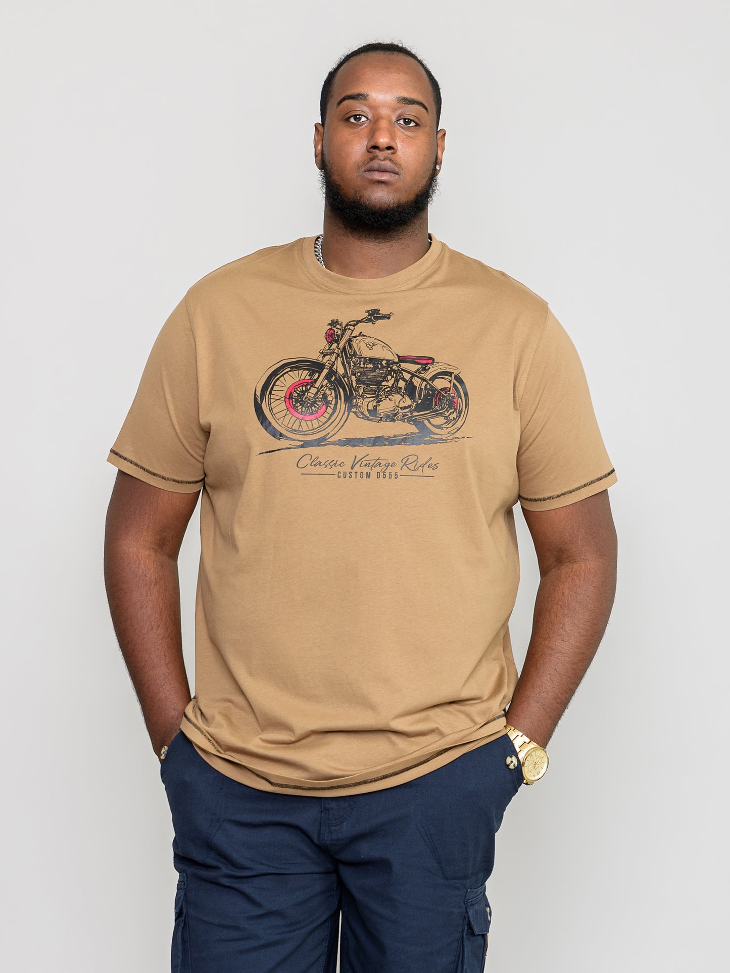 RAMSGATE -D555 Taupe Brown Classic Motorbike Printed T-Shirt