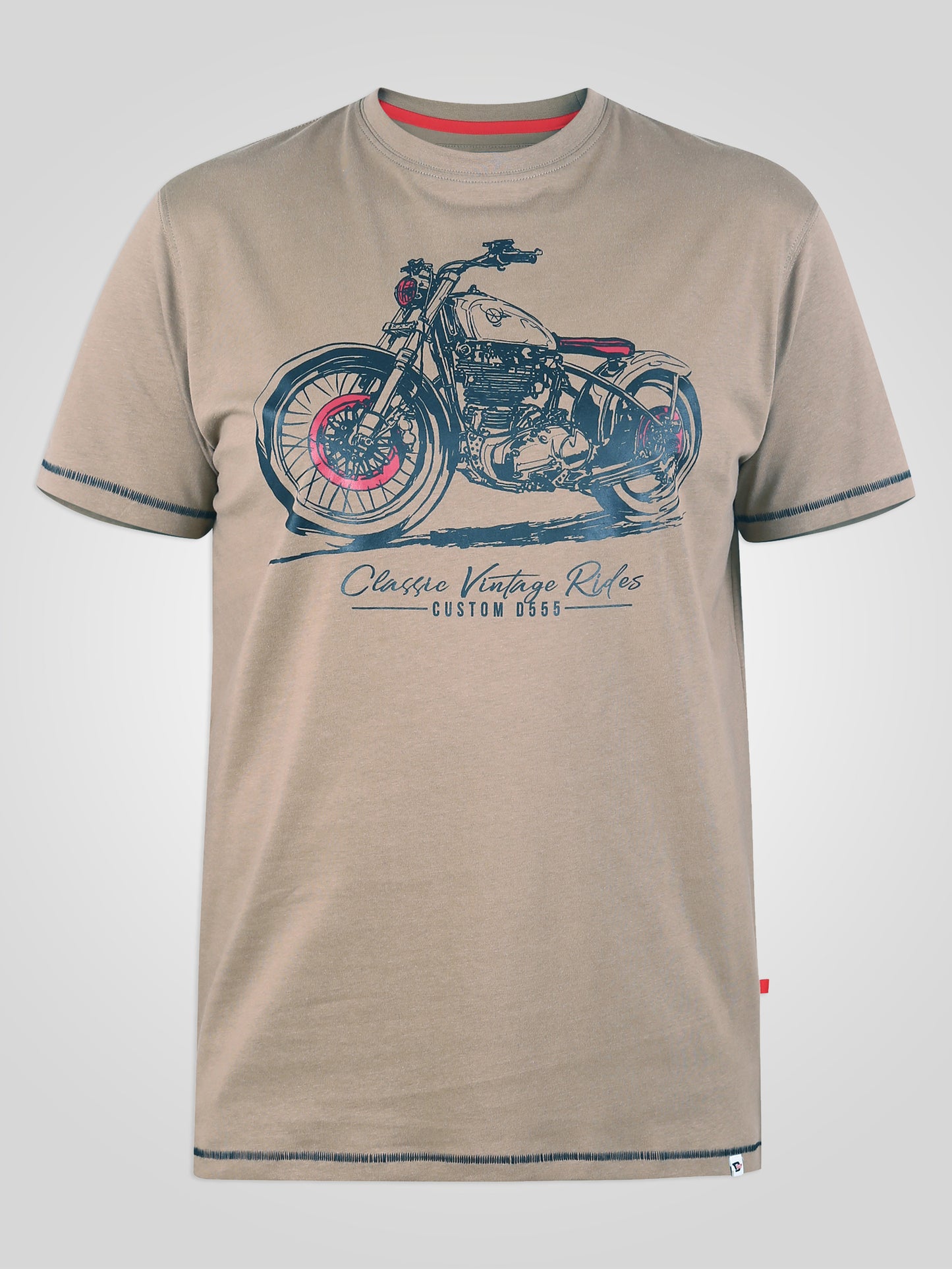 RAMSGATE -D555 Taupe Brown Classic Motorbike Printed T-Shirt