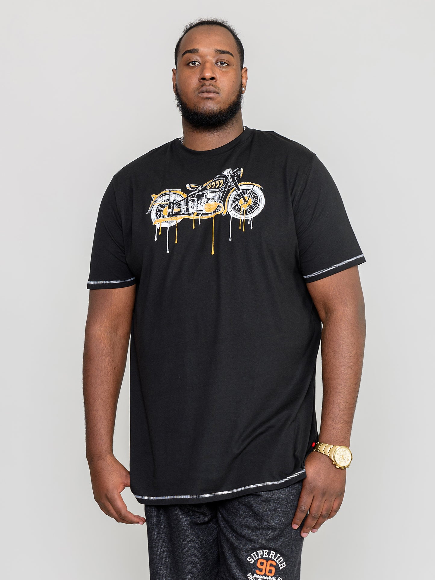 ROCHESTER-D555 Black Motor Bike with Drip Effect Printed T-Shirt
