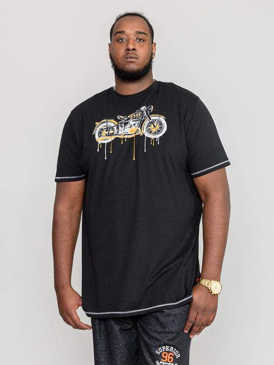 ROCHESTER-D555 Black Motor Bike with Drip Effect Printed T-Shirt