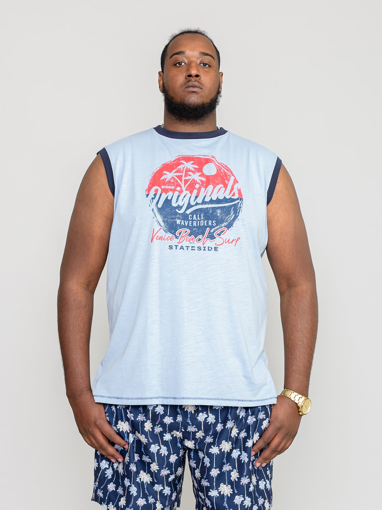 MAIDSTONE-D555 Blue Marl Original Circle Printed Sleeveless T-Shirt